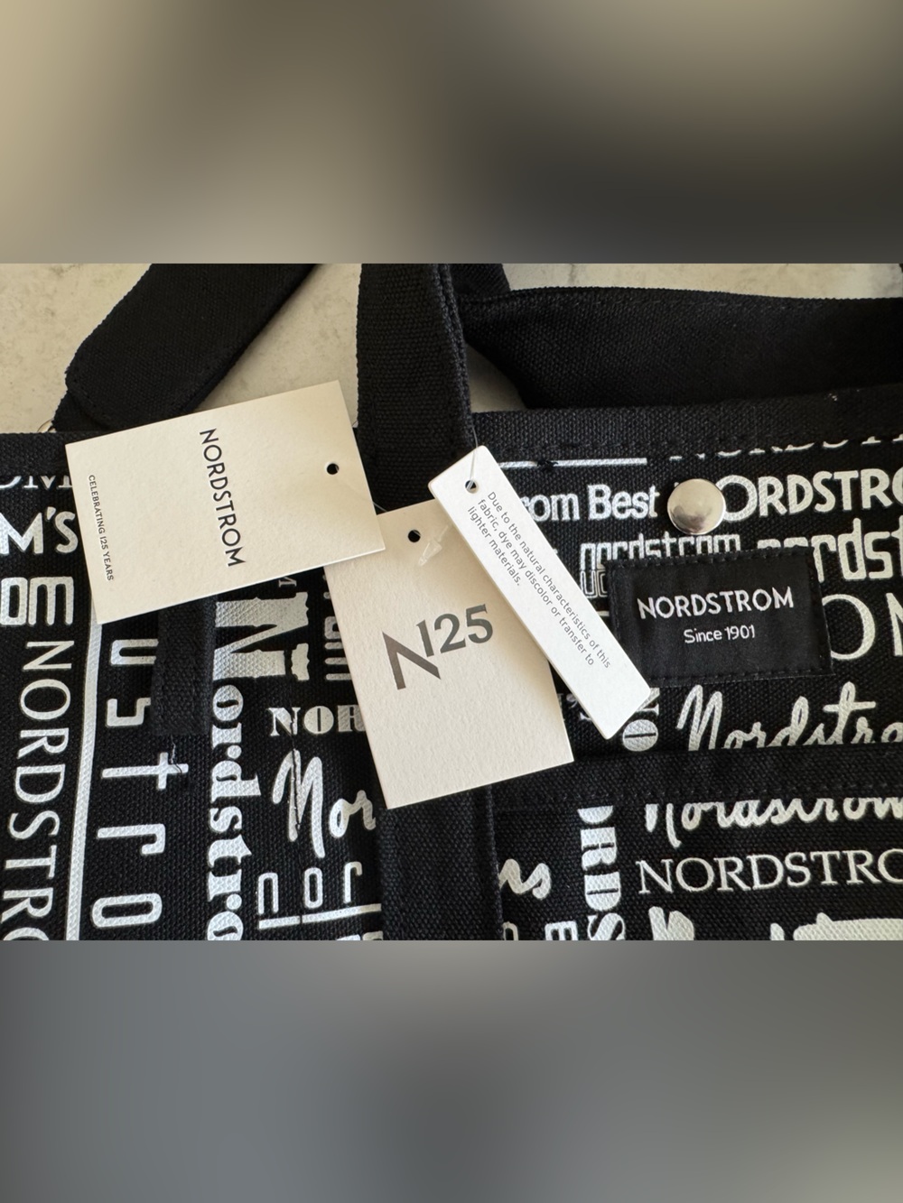 Nordstrom Black White Logo Canvas Tote with Matching Pouch exclusive for Icon! - Picture 2 of 5